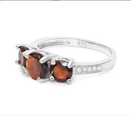 Classic Garnet 3-stone Ring In Sterling Silver