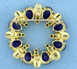 Designer Amethyst And Diamond Pendant Or Pin In 18k Yellow Gold