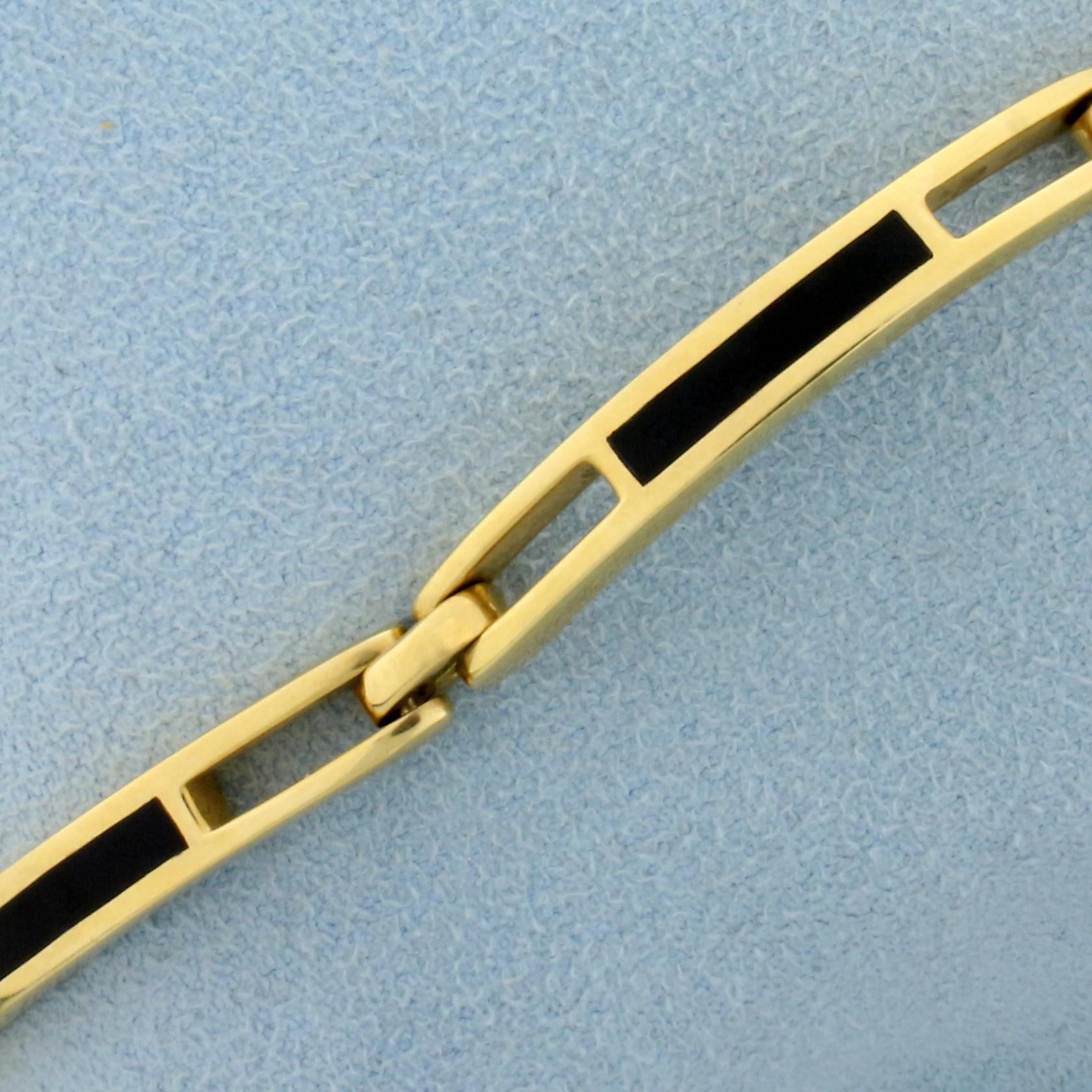 Designer Onyx Link Bracelet In 18k Yellow Gold