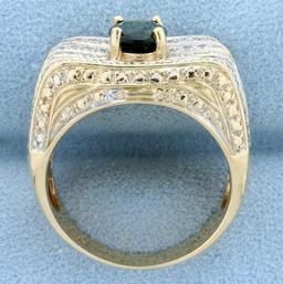 Vintage 2ct Tw Chrome Tourmaline And Diamond Ring In 14k Yellow Gold