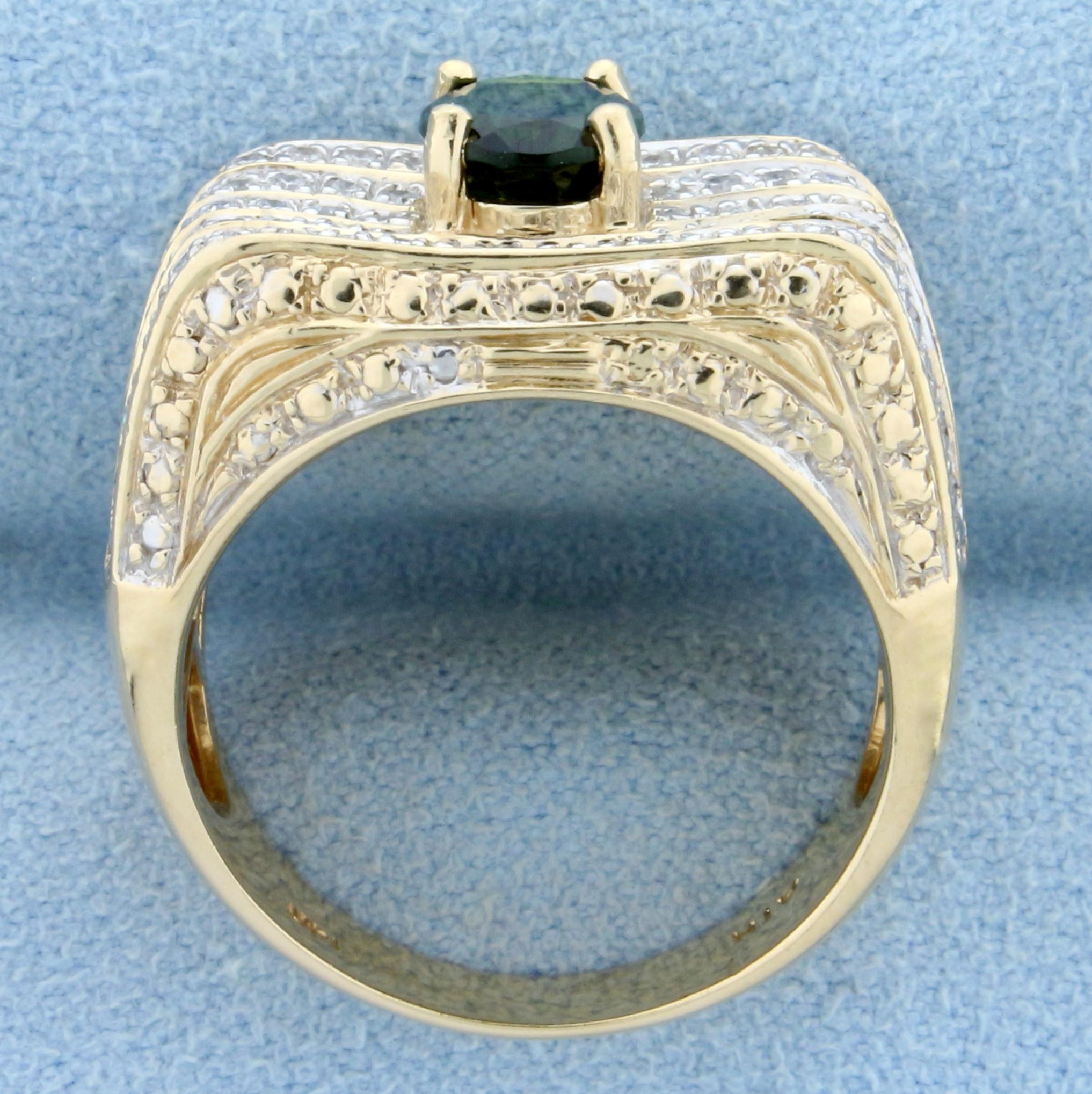 Vintage 2ct Tw Chrome Tourmaline And Diamond Ring In 14k Yellow Gold