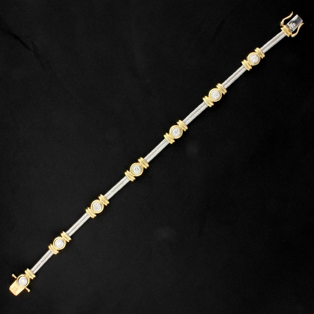 Designer 1.5ct Tw Diamond Bracelet In 14k Yellow And White Gold