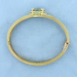 Signed Designer Aquamarine Heart And Diamond Bangle Bracelet In 18k Yellow Gold