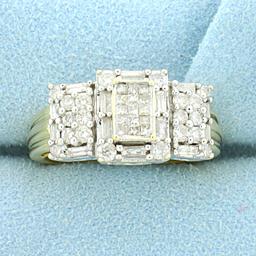 1ct Tw Diamond Invisible Set Engagement Ring In 14k Yellow And White Gold