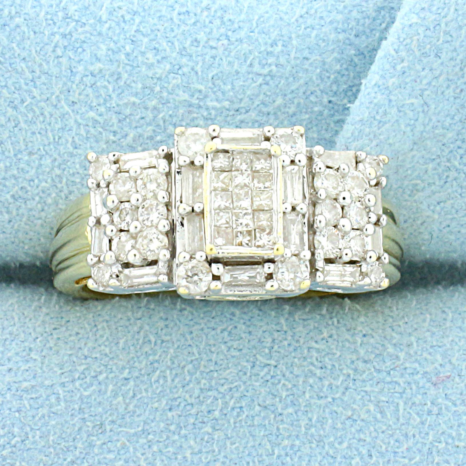1ct Tw Diamond Invisible Set Engagement Ring In 14k Yellow And White Gold