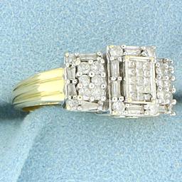 1ct Tw Diamond Invisible Set Engagement Ring In 14k Yellow And White Gold