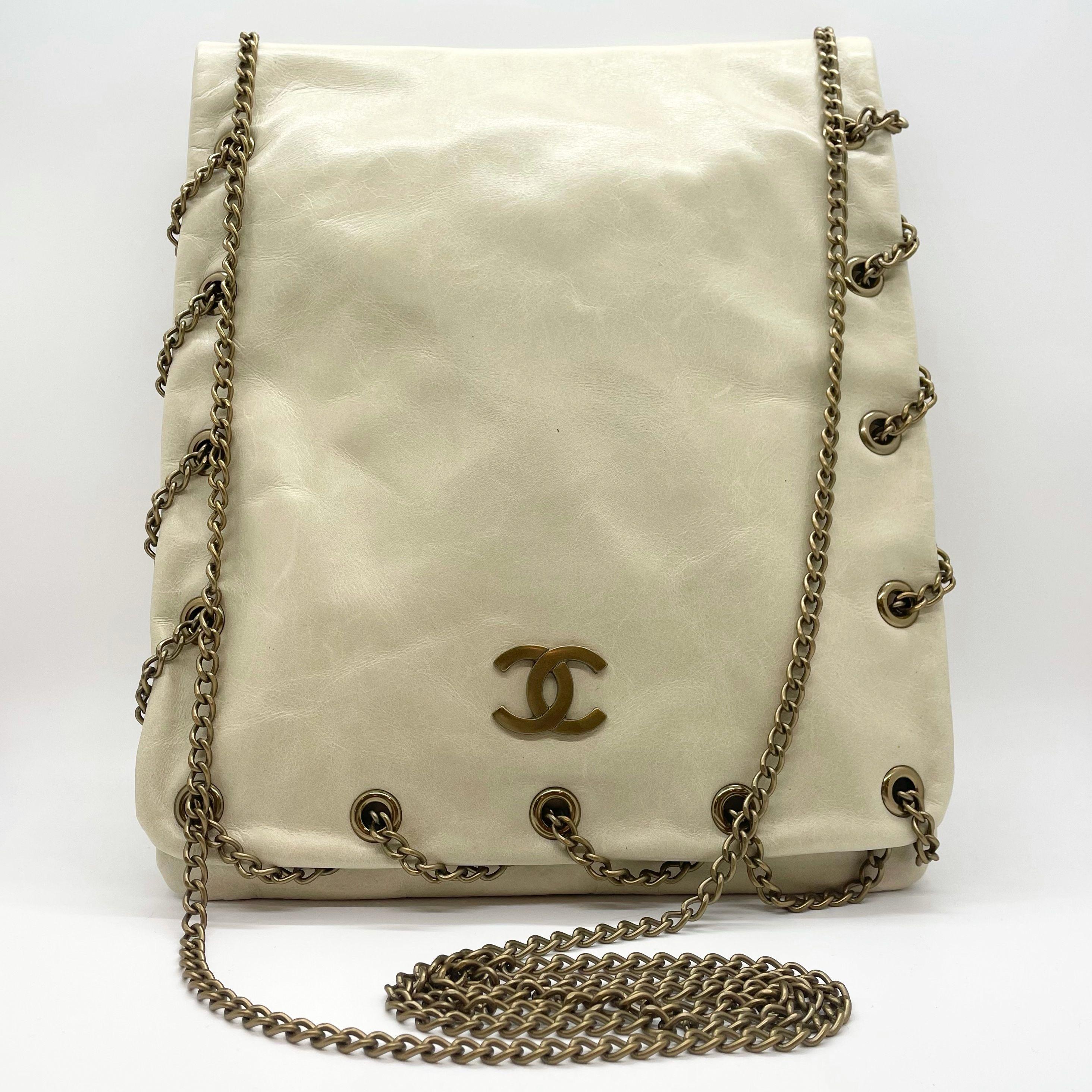 Authentic Chanel Crossbody Bag Pearlescent Winter White Chain Wrap 3-way