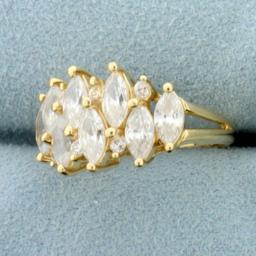 2.5ct Tw Marquise And Round Cz Ring In 14k Yellow Gold