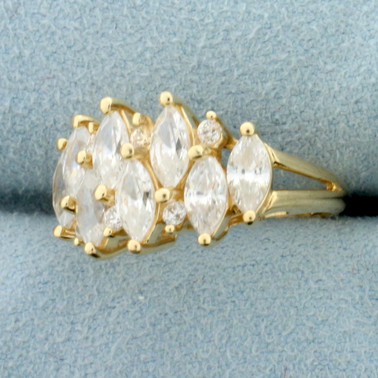 2.5ct Tw Marquise And Round Cz Ring In 14k Yellow Gold