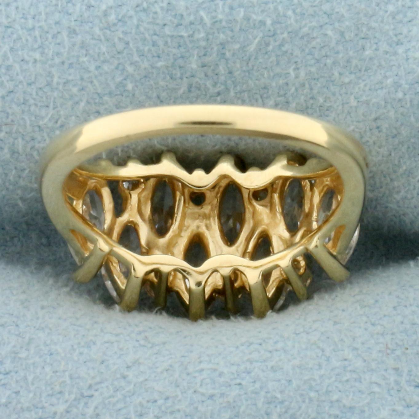 2.5ct Tw Marquise And Round Cz Ring In 14k Yellow Gold