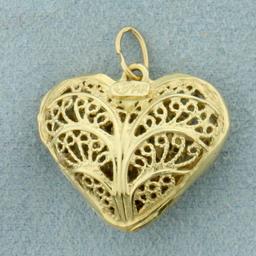 3d Filigree Heart Pendant In 14k Yellow Gold