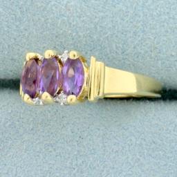 1ct Tw Amethyst And Diamond Ring In 14k Yellow Gold