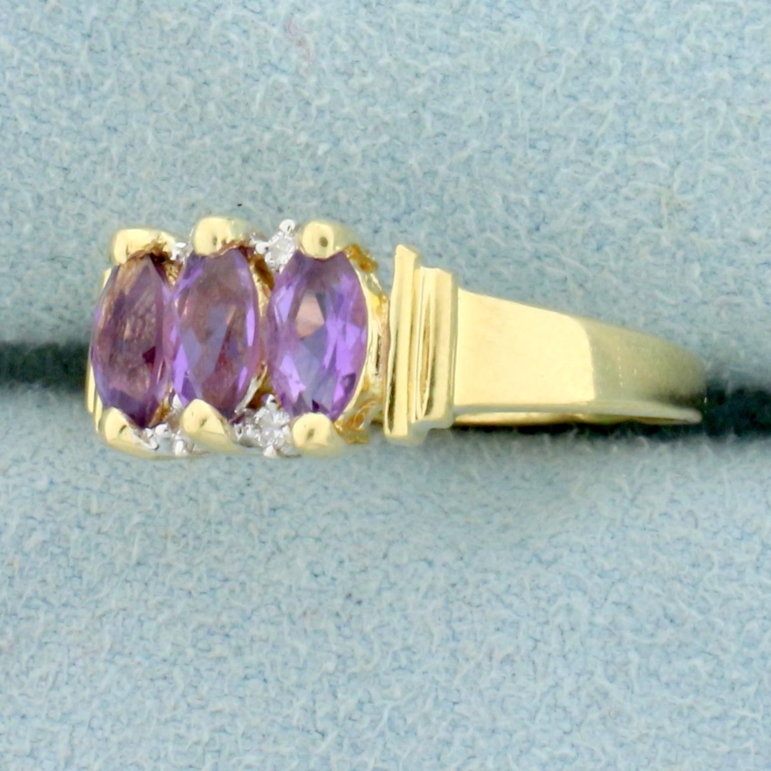 1ct Tw Amethyst And Diamond Ring In 14k Yellow Gold