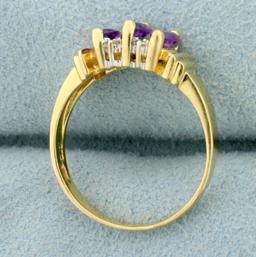 1ct Tw Amethyst And Diamond Ring In 14k Yellow Gold