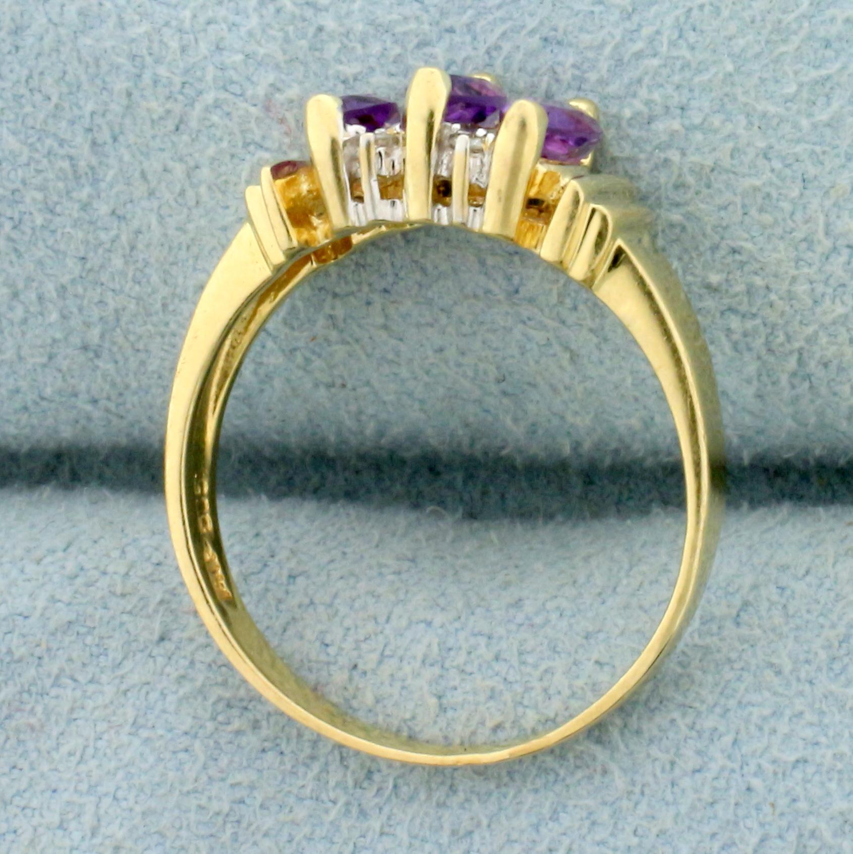 1ct Tw Amethyst And Diamond Ring In 14k Yellow Gold