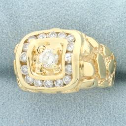 Mens 1ct Tw Diamond Nugget Ring In 14k Yellow Gold