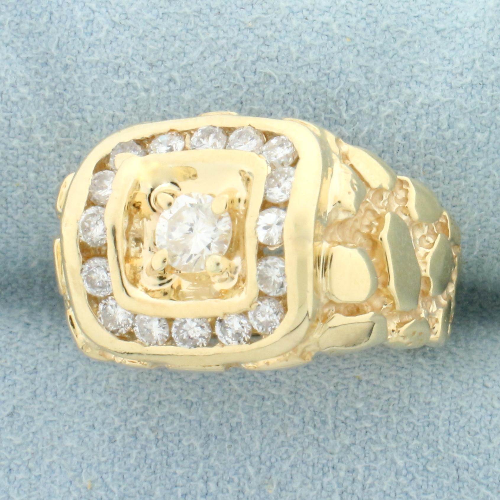 Mens 1ct Tw Diamond Nugget Ring In 14k Yellow Gold