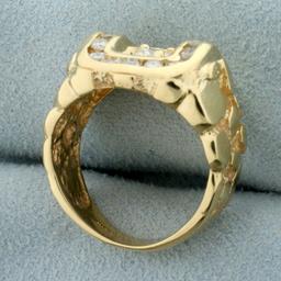 Mens 1ct Tw Diamond Nugget Ring In 14k Yellow Gold