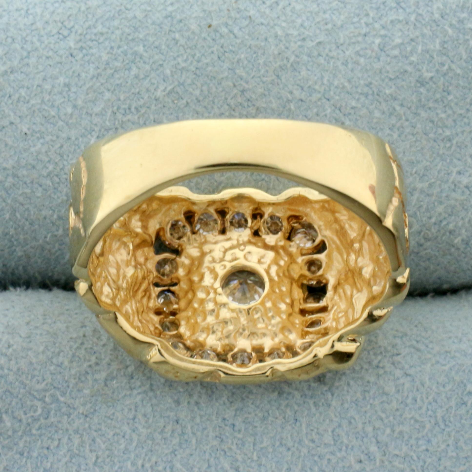 Mens 1ct Tw Diamond Nugget Ring In 14k Yellow Gold