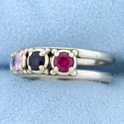 Topaz, Amethyst, And Lab Ruby Gemstone Ring In 10k White Gold