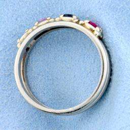 Topaz, Amethyst, And Lab Ruby Gemstone Ring In 10k White Gold