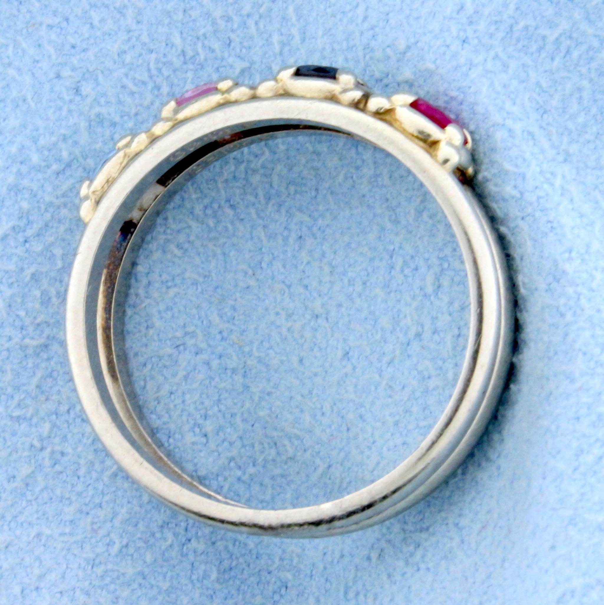 Topaz, Amethyst, And Lab Ruby Gemstone Ring In 10k White Gold