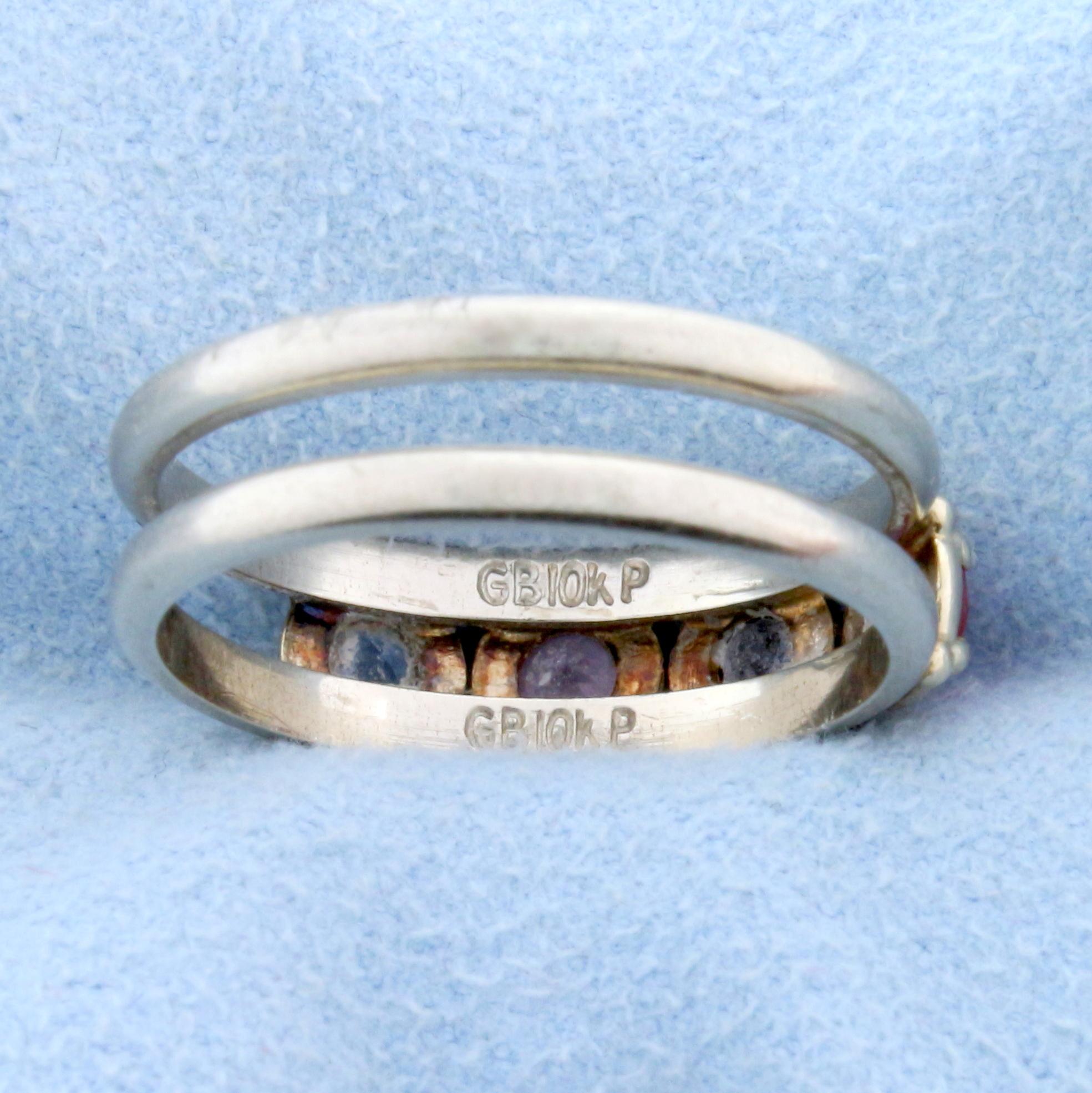 Topaz, Amethyst, And Lab Ruby Gemstone Ring In 10k White Gold
