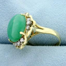 11ct Jade And Diamond Statement Ring In 14k Yellow Gold