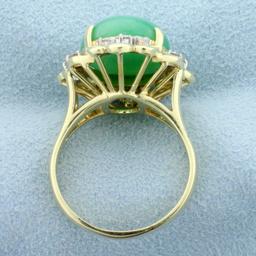 11ct Jade And Diamond Statement Ring In 14k Yellow Gold