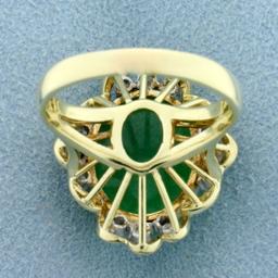 11ct Jade And Diamond Statement Ring In 14k Yellow Gold