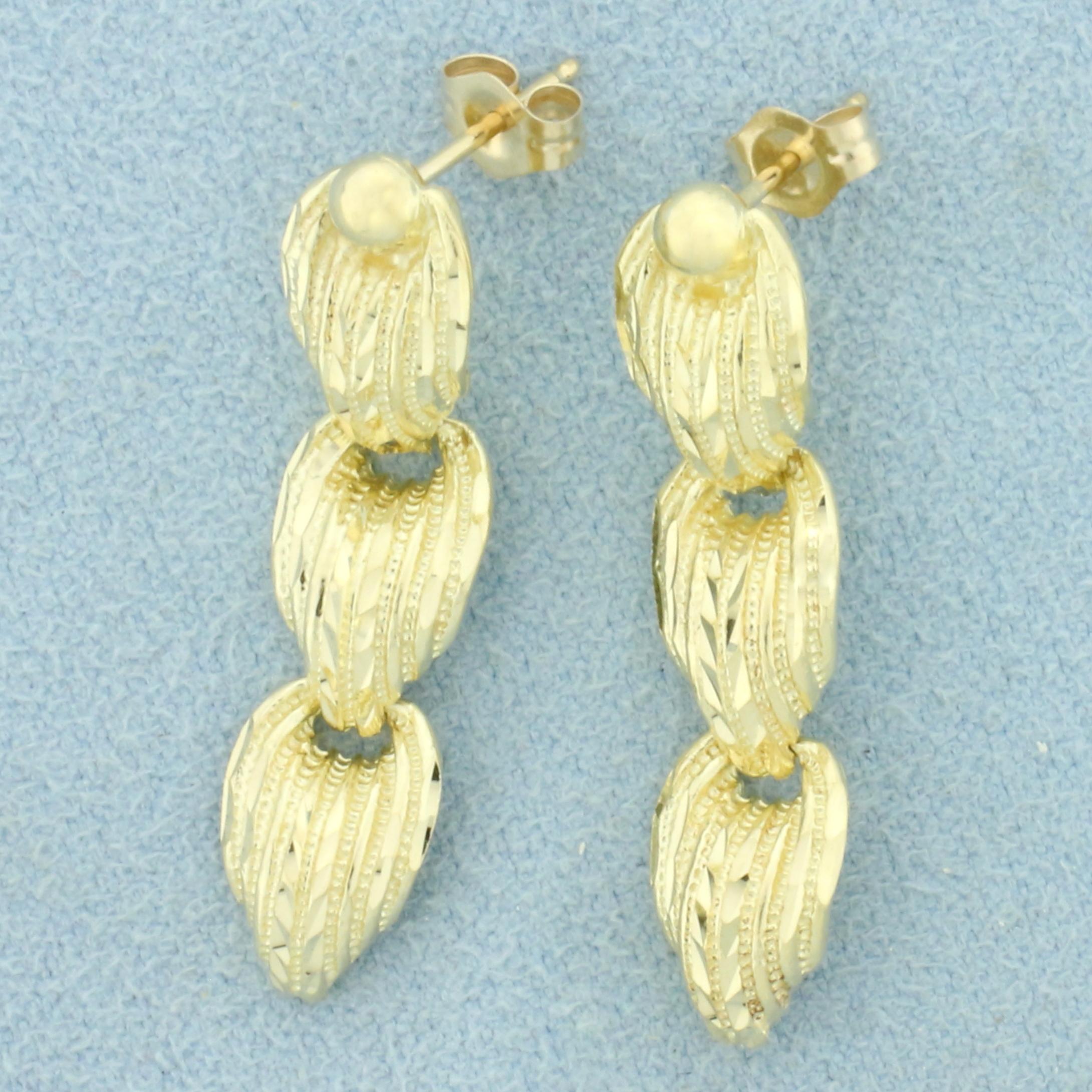 Diamond Cut Dangle Earrings In 14k Yellow Gold