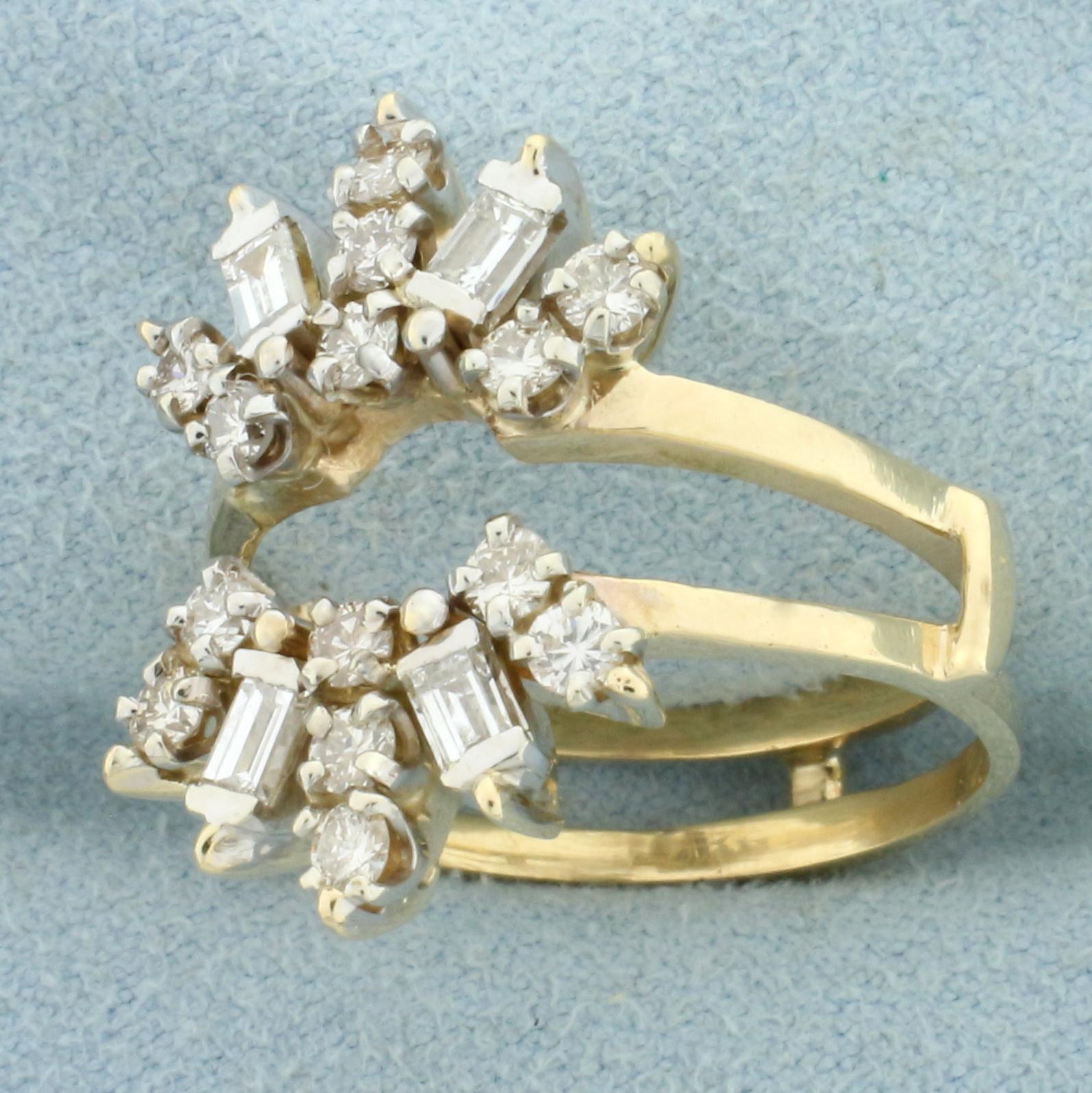 Round And Baguette Diamond Ring Jacket In 14k Yellow Gold