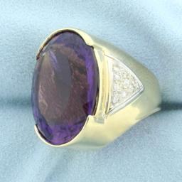 30ct Amethyst And Diamond Statement Ring In 14k Yellow Gold