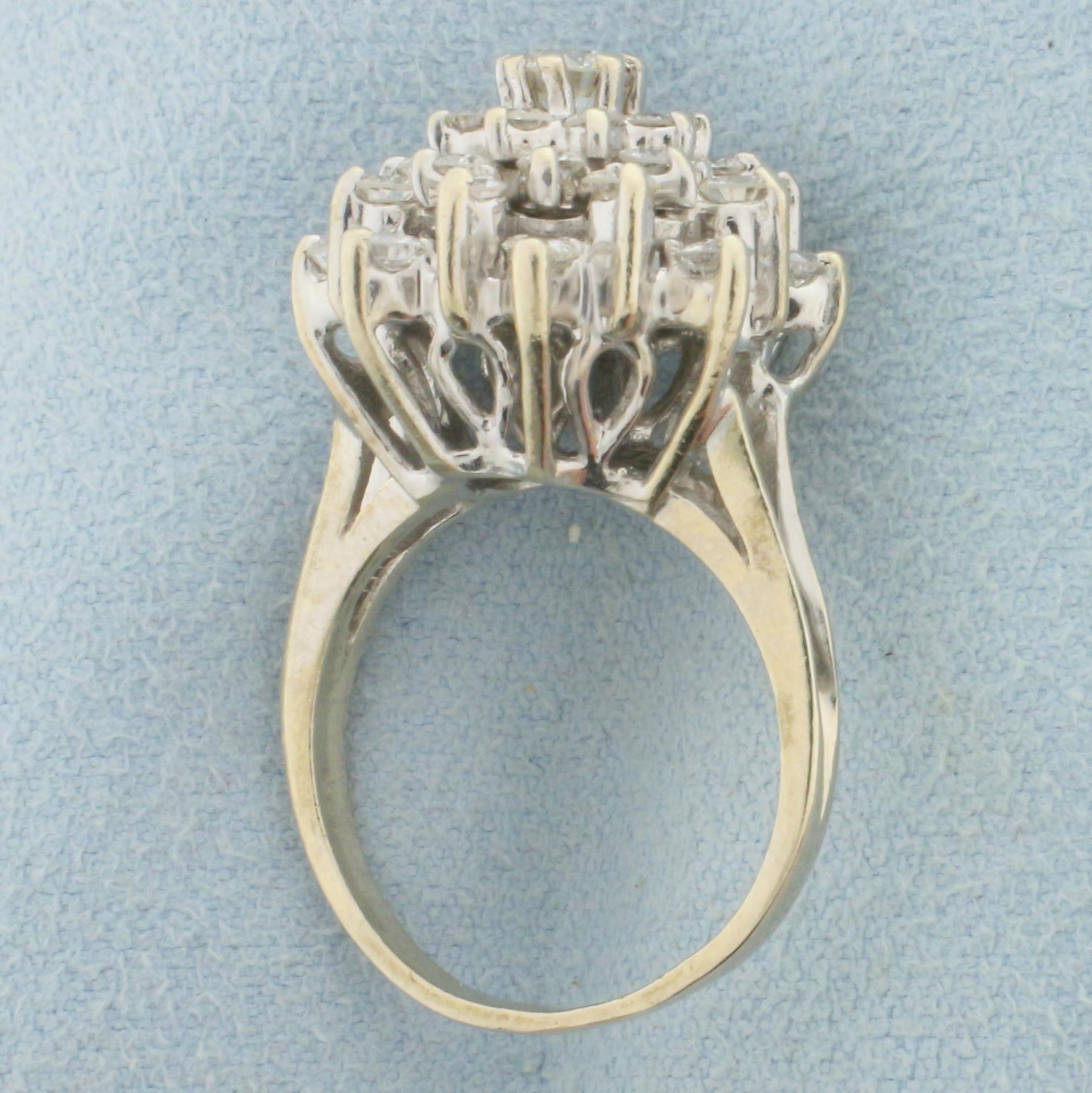 Diamond Cluster Snowflake Ring In 14k White Gold