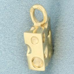 Vintage Swiss Cheese 3 D Pendant Or Charm In 14k Yellow Gold