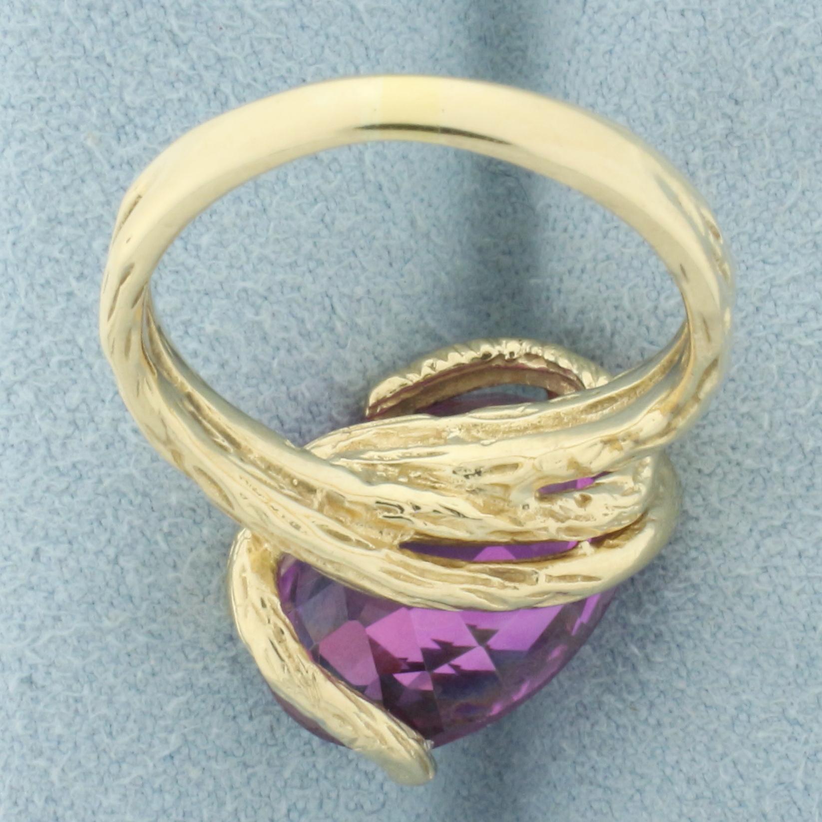 Lab Purple Sapphire Nature Design Ring In 14k Yellow Gold