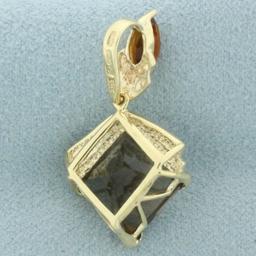 Smoky Topaz And Spessartite Garnet Dangle Pendant Slide In 14k Yellow Gold