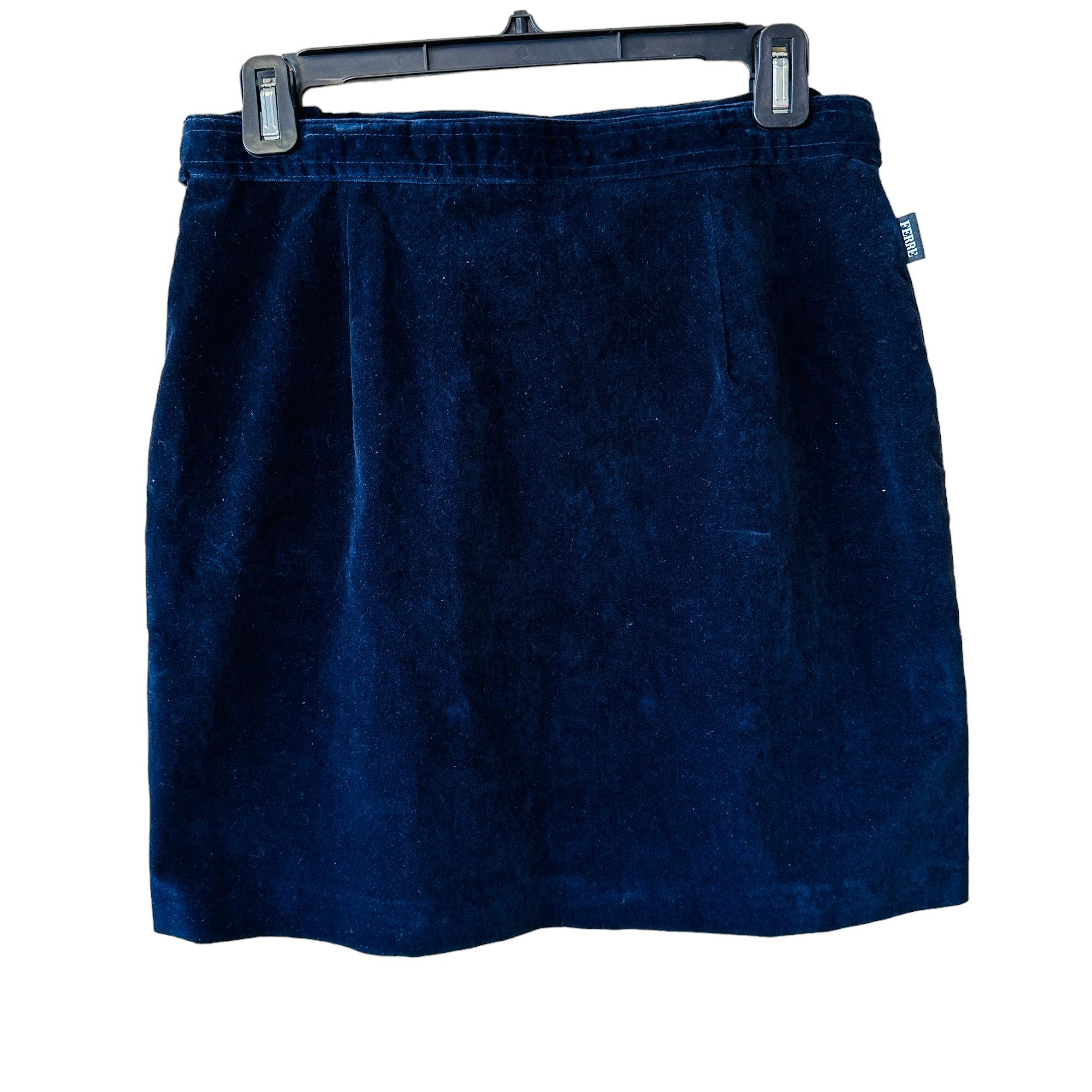 Gianfranco Nwt Vintage Navy Blue Velvet Skirt 44