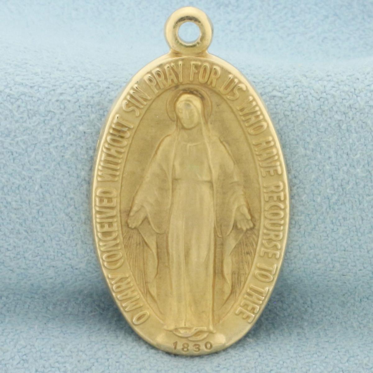 Miraculous Mary Magdelin Religious Pendant In 14k Yellow Gold