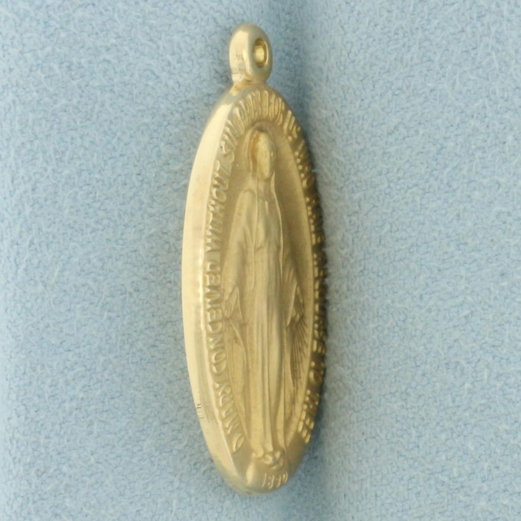 Miraculous Mary Magdelin Religious Pendant In 14k Yellow Gold