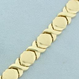 X's And O's Matte And High Polish Bracelet In 14k Yellow Gold