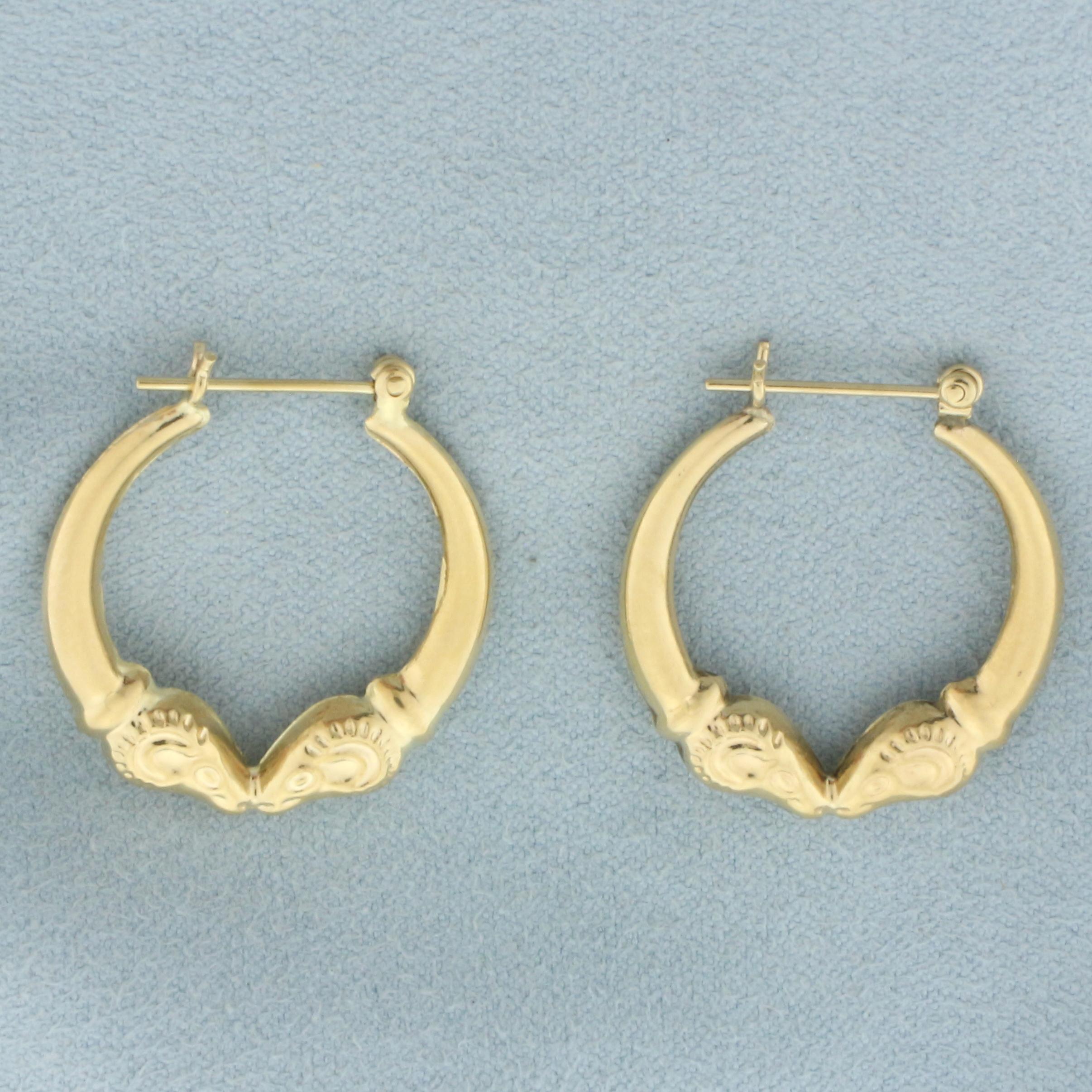 Rams Head Hoop Earrings In 14k Yellow Gold