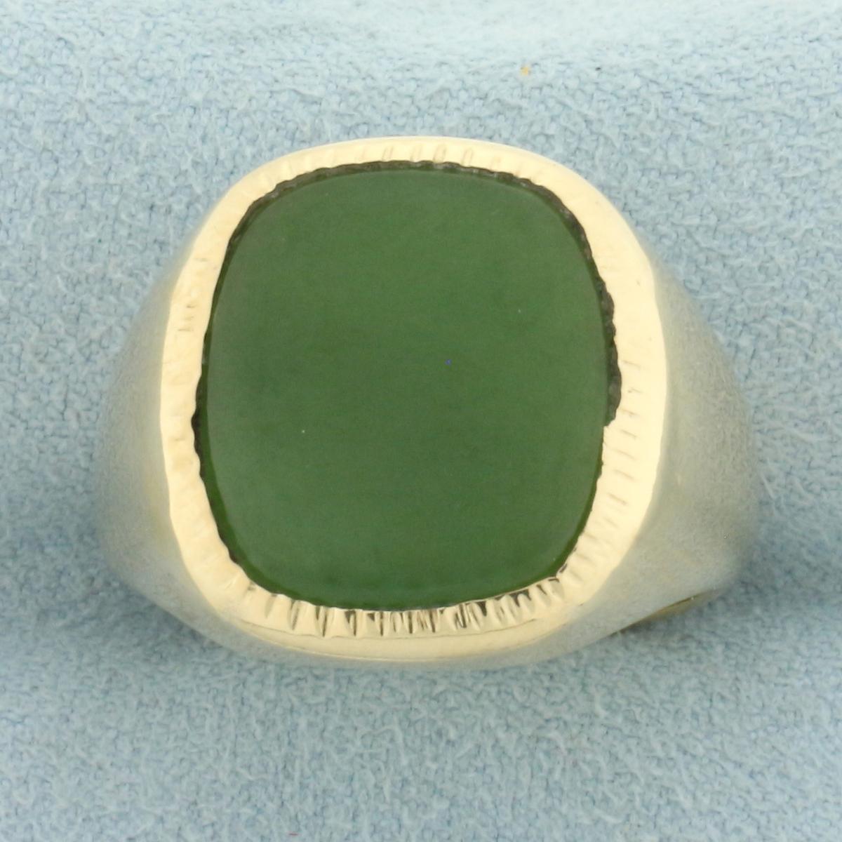 Mens Bezel Set Jade Ring In 10k Yellow Gold