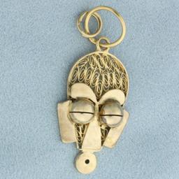 African Mask Charm Or Pendant In 18k Yellow Gold