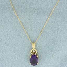 Amethyst And Diamond Necklace In 14k Yellow Gold