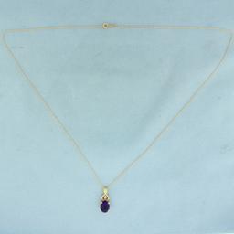 Amethyst And Diamond Necklace In 14k Yellow Gold