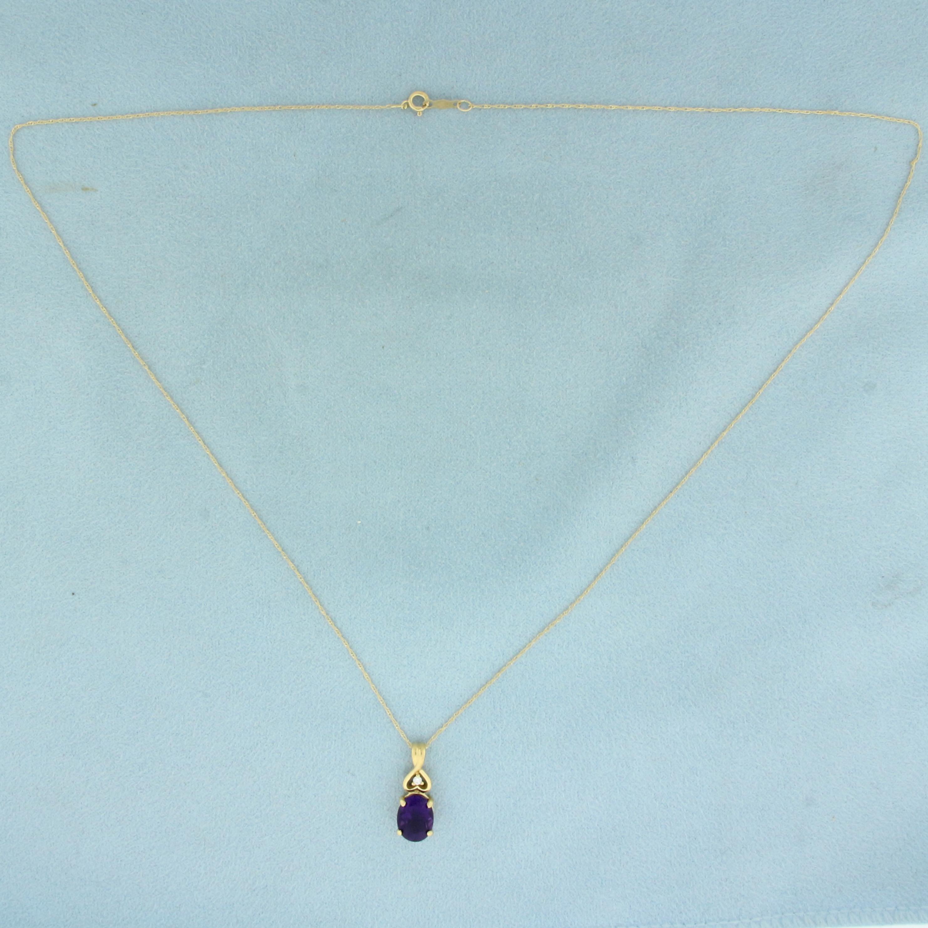 Amethyst And Diamond Necklace In 14k Yellow Gold