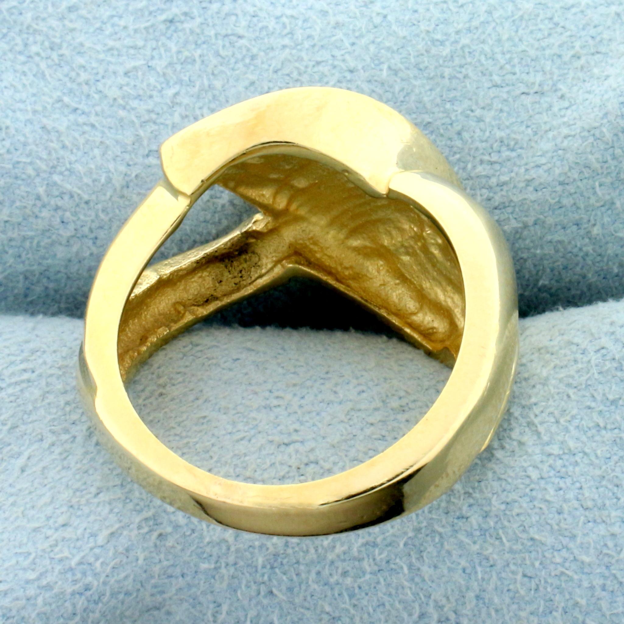 Mother Of Pearl And Onyx Ring In 14k Yellow Gold
