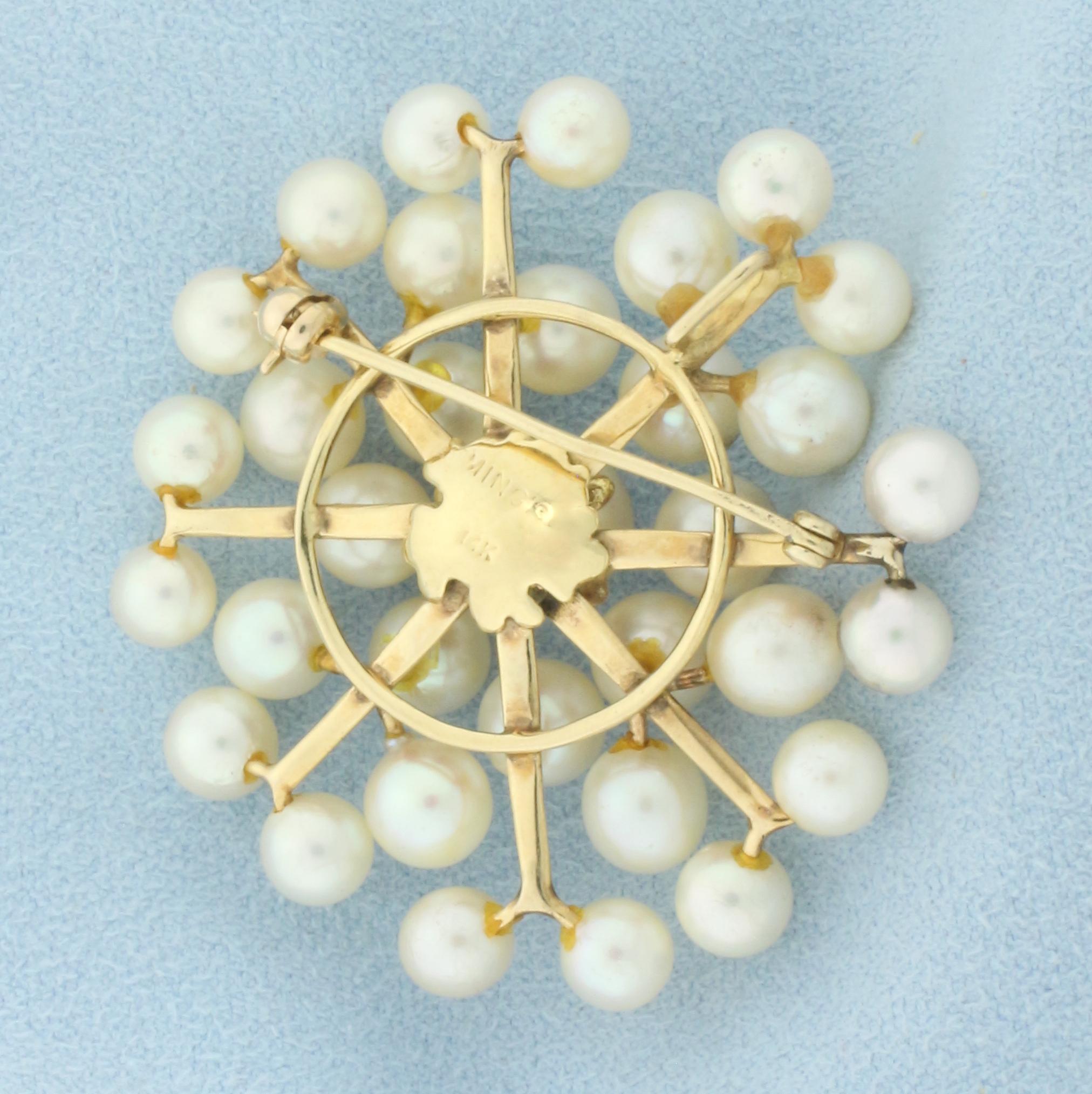 Ming's Designer Cultured Akoya Pearl Pendant Or Brooch Pin In 14k Yellow Gold
