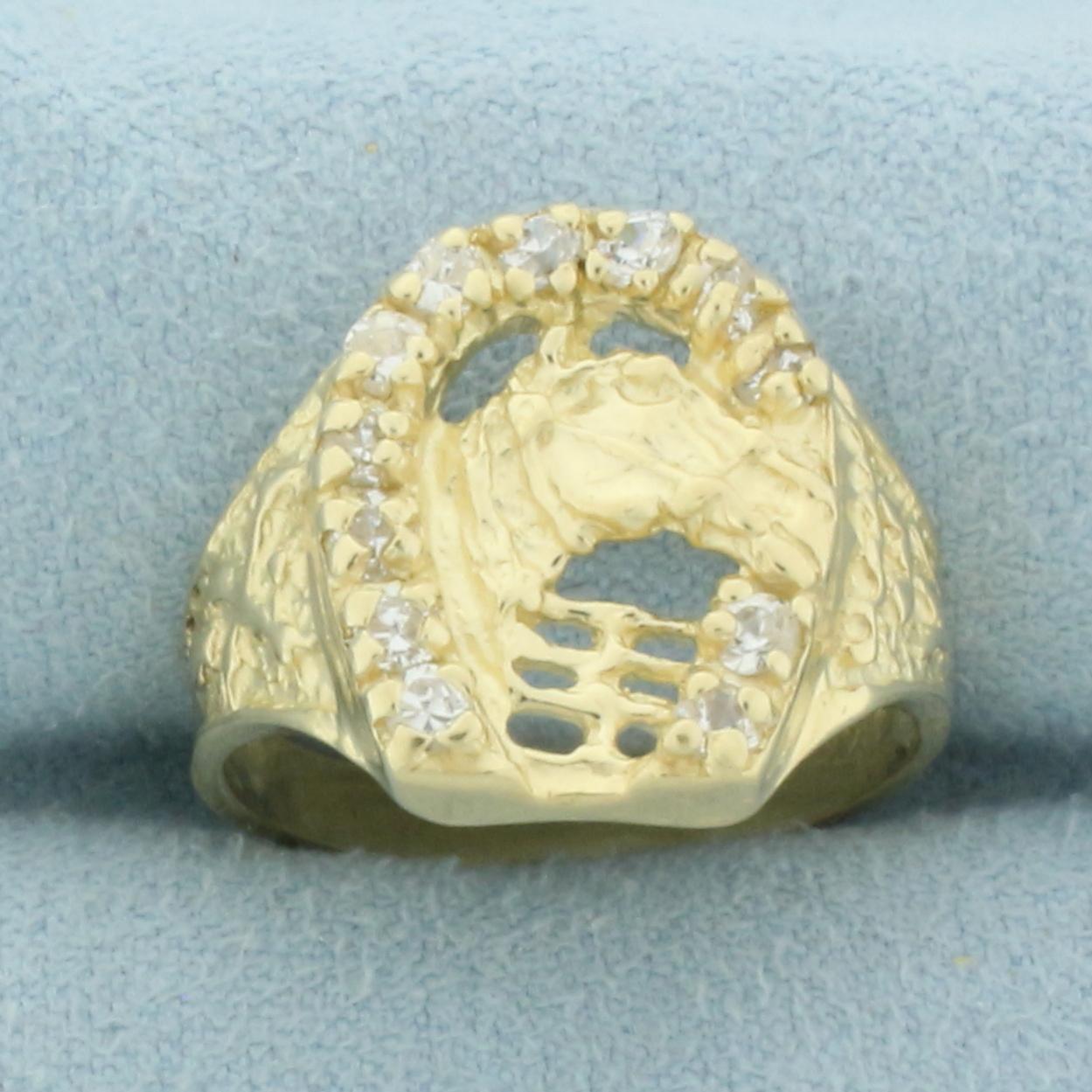 Diamond Horse Horseshoe Ring In 14k Yellow Gold